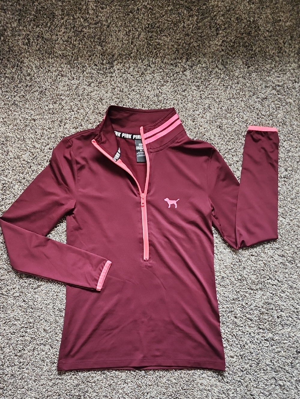 PINK Victoria's Secret Maroon Pullover with Pink Trim